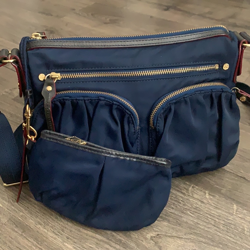 MZ Wallace Navy Crossbody Bag with Gold Hardware and Red Trim - Picture 8 of 10